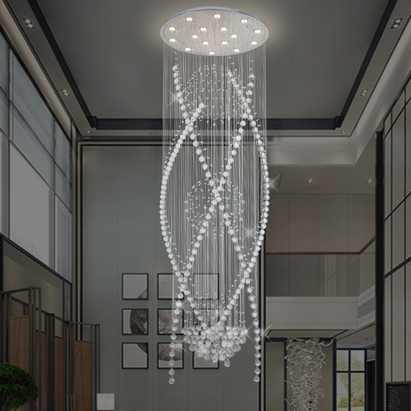 12 Bulbs Crystal Hanging Lamp Contemporary White Cascades Stair Cluster Pendant Light