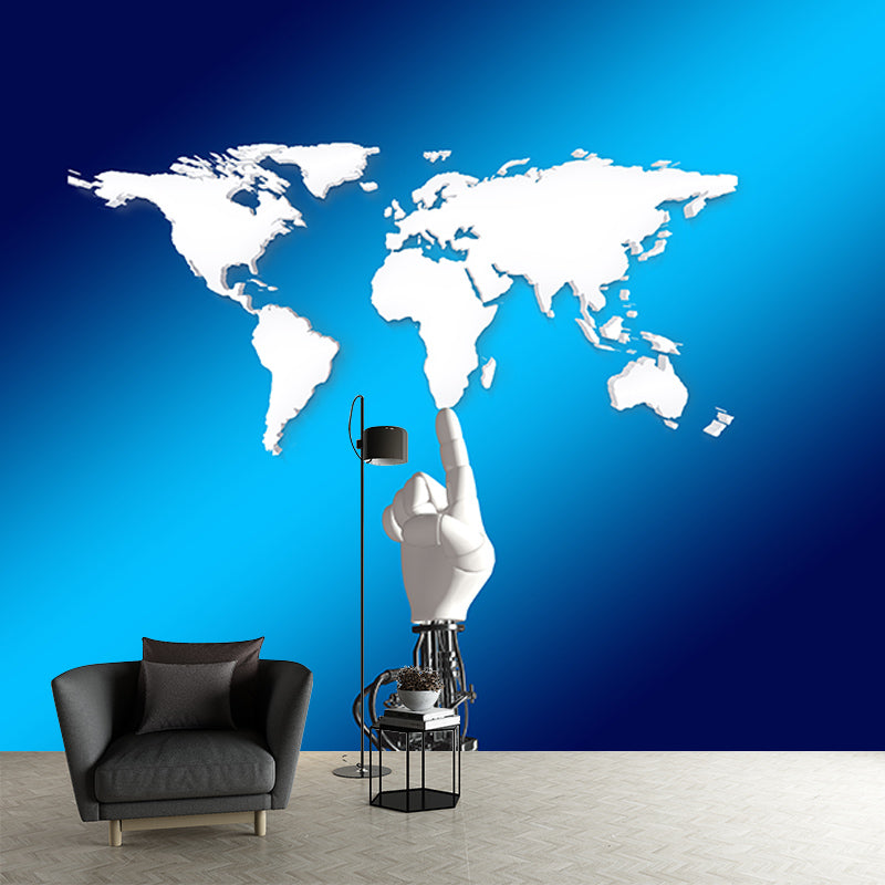 Blue Map Illustration Mural Contemporary Wall Decoration for Living Room