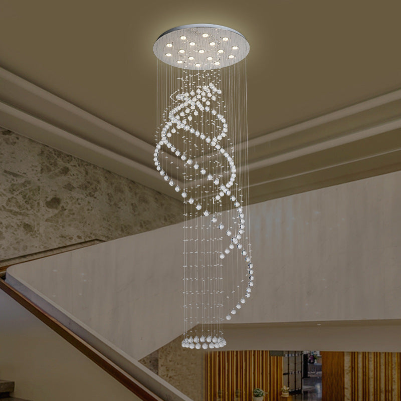 Modernist Spiral LED Ceiling Light 17 Bulbs Clear Crystal Cluster Pendant Lamp in Silver