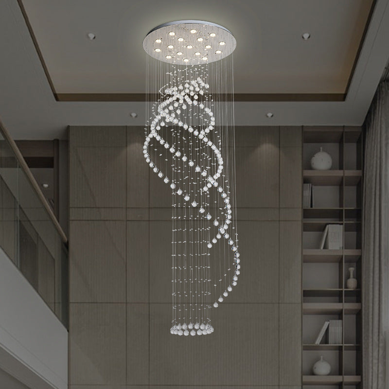 Modernist Spiral LED Ceiling Light 17 Bulbs Clear Crystal Cluster Pendant Lamp in Silver