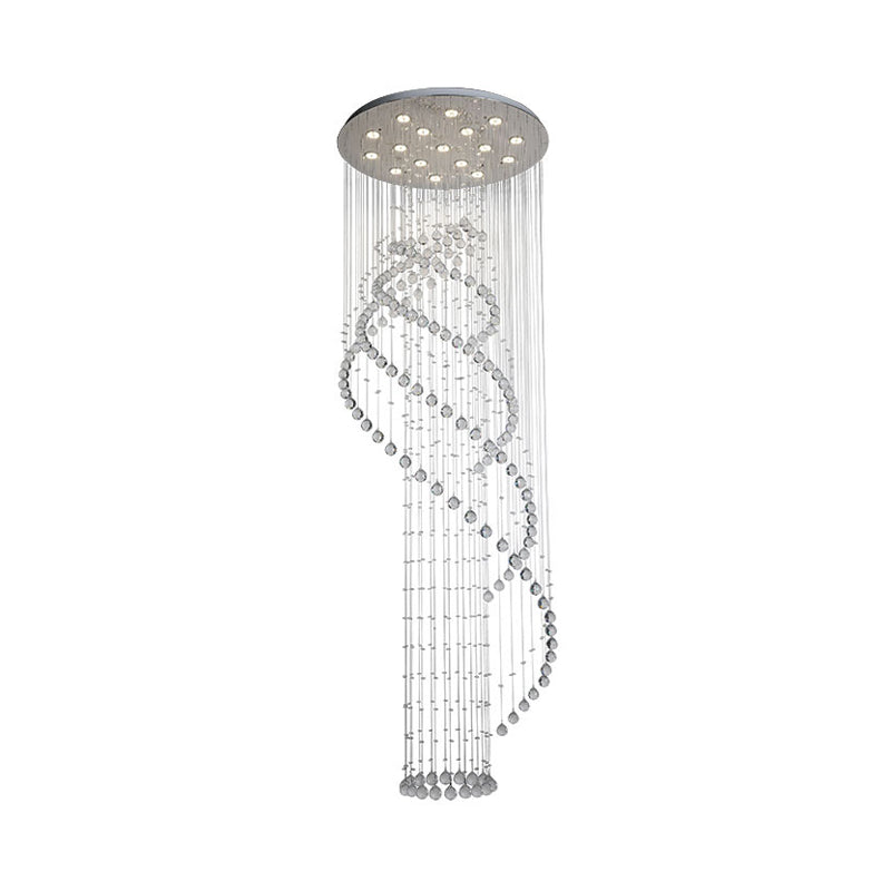 Modernist Spiral LED Ceiling Light 17 Bulbs Clear Crystal Cluster Pendant Lamp in Silver