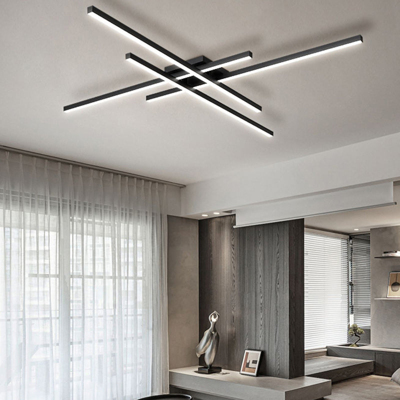 Modern Minimalist LED Linear Ceiling Light Aluminium Indoor Flush Mount with Acrylic Shade