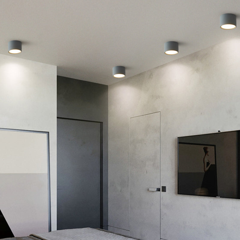 Modern Concise Corridor Flush Mount Iron Cylindrical LED Ceiling Light with Acrylic Shade