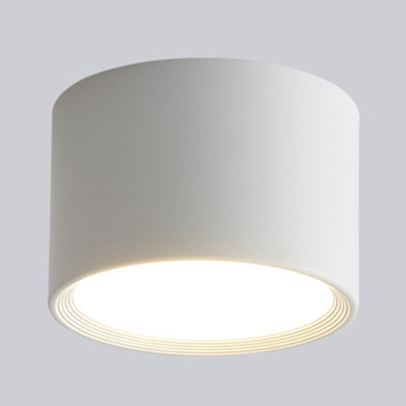 Modern Concise Corridor Flush Mount Iron Cylindrical LED Ceiling Light with Acrylic Shade