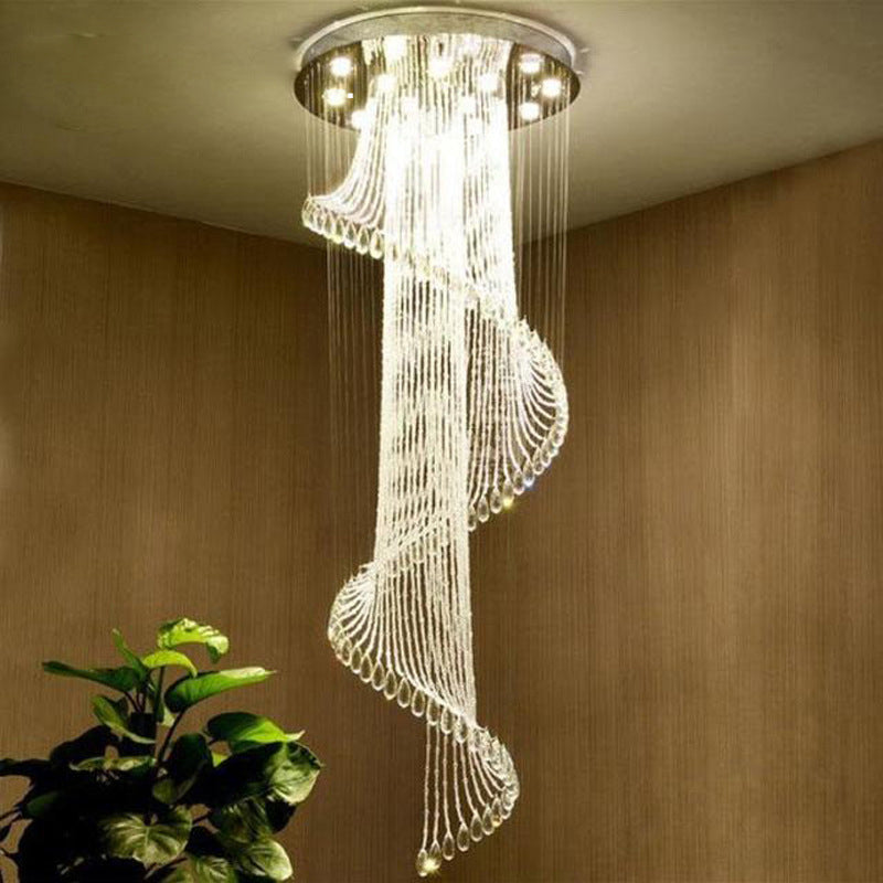 Black 5-Light LED Ceiling Light Contemporary Clear Crystal Spiral Cluster Pendant for Living Room