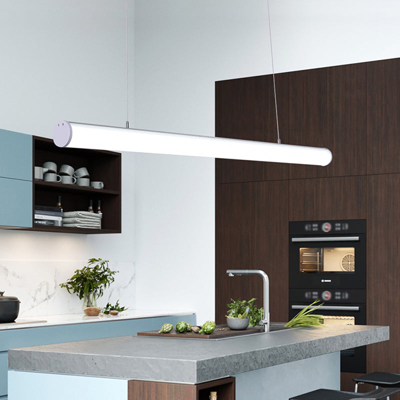 Moderne lineare Insel Kronleuchter Lichter Acrylinsellampen im weißen Finish