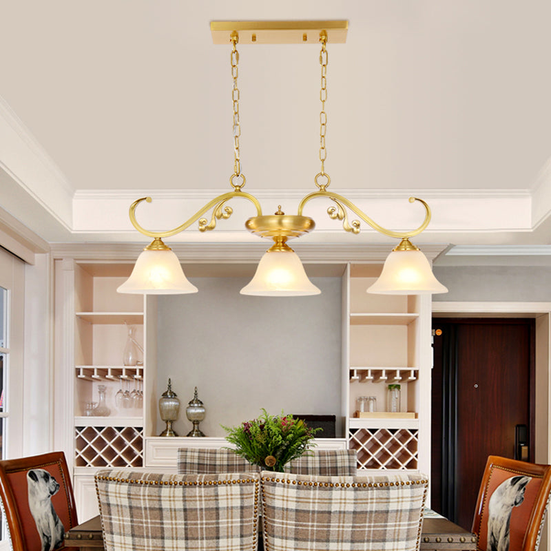 Contemporary Island Lighting Bell Glass 3 Light Island Ceiling Light in Gold