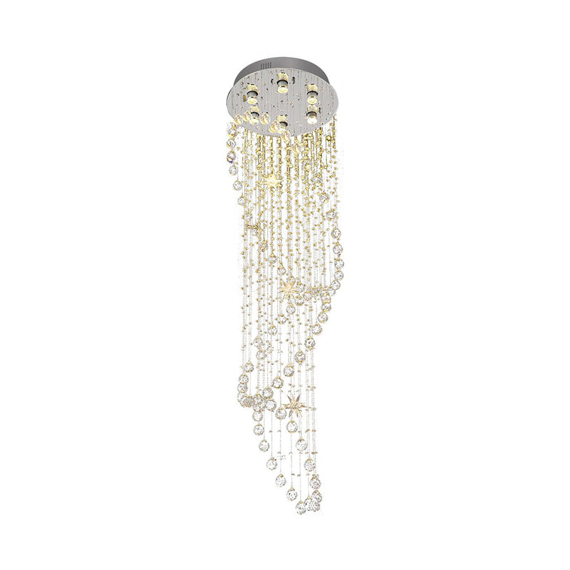 Crystal Silver LED Cluster Pendant Light Waterfall 6 Heads Modern Ceiling Suspension Lamp