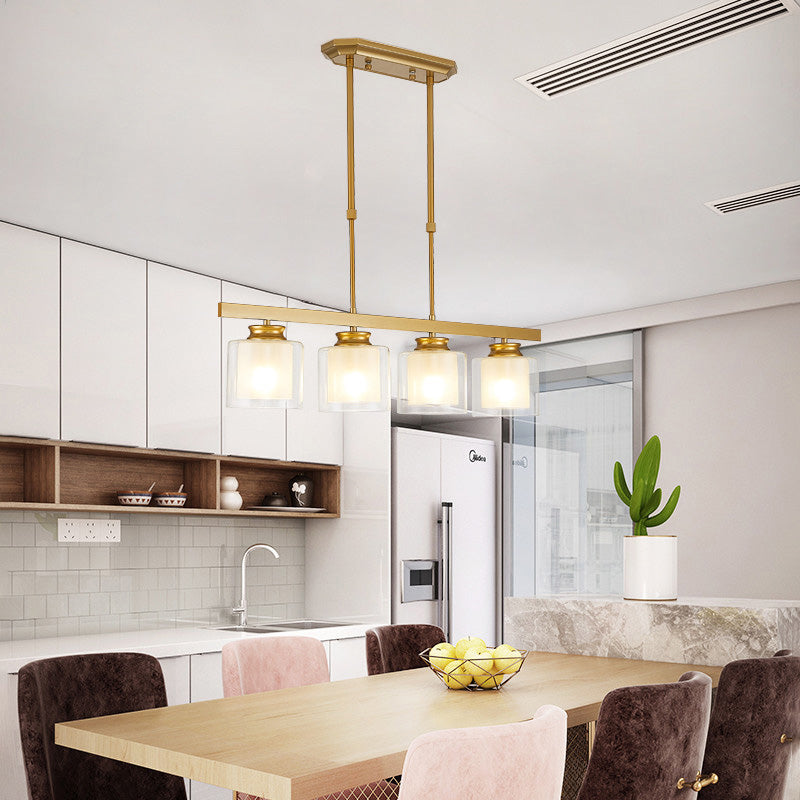 Luces de la isla de cilindro Luz de techo de isla de metal contemporánea con sombra de vidrio