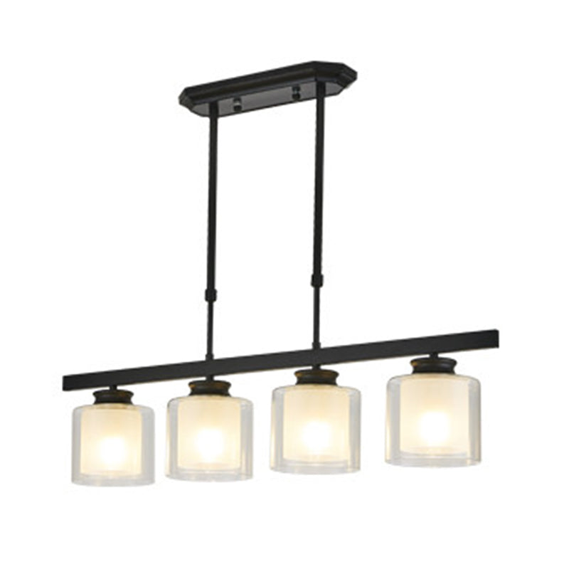 Luces de la isla de cilindro Luz de techo de isla de metal contemporánea con sombra de vidrio