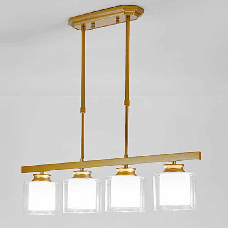 Luces de la isla de cilindro Luz de techo de isla de metal contemporánea con sombra de vidrio