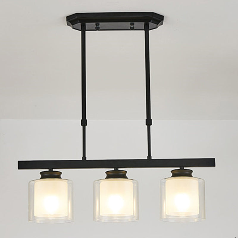 Cylinder Island Lights Contemporary Metal Island Ceiling Light with Glass Shade