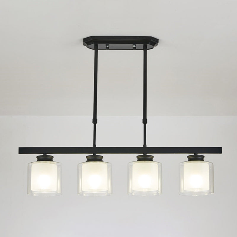 Luces de la isla de cilindro Luz de techo de isla de metal contemporánea con sombra de vidrio