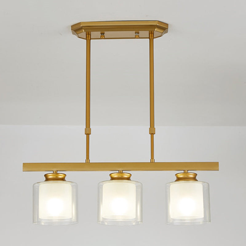 Cylinder Island Lights Contemporary Metal Island Ceiling Light with Glass Shade