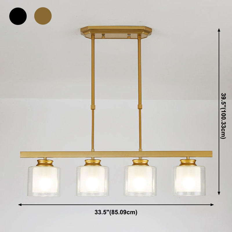 Luces de la isla de cilindro Luz de techo de isla de metal contemporánea con sombra de vidrio