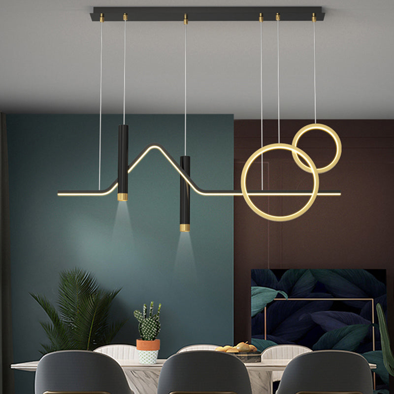 Geometric Contemporary Island Lighting Metal Island Ceiling Light in Black and Gold