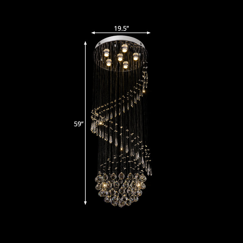 6-Light LED Cluster Pendant Light Modernist Twirl Crystal Hanging Ceiling Lamp in Silver