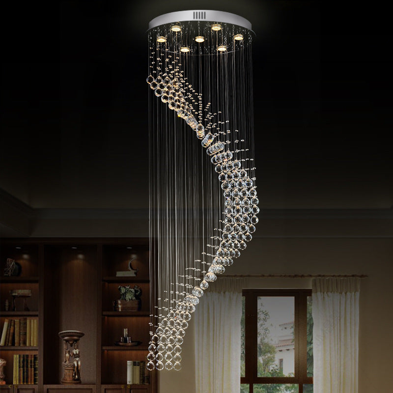 Luz de techo múltiple espiral modernista 7 Bombullas Lámpara colgante de cristal en plata