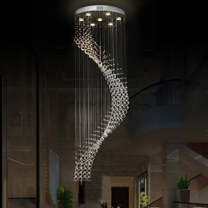 Luz de techo múltiple espiral modernista 7 Bombullas Lámpara colgante de cristal en plata