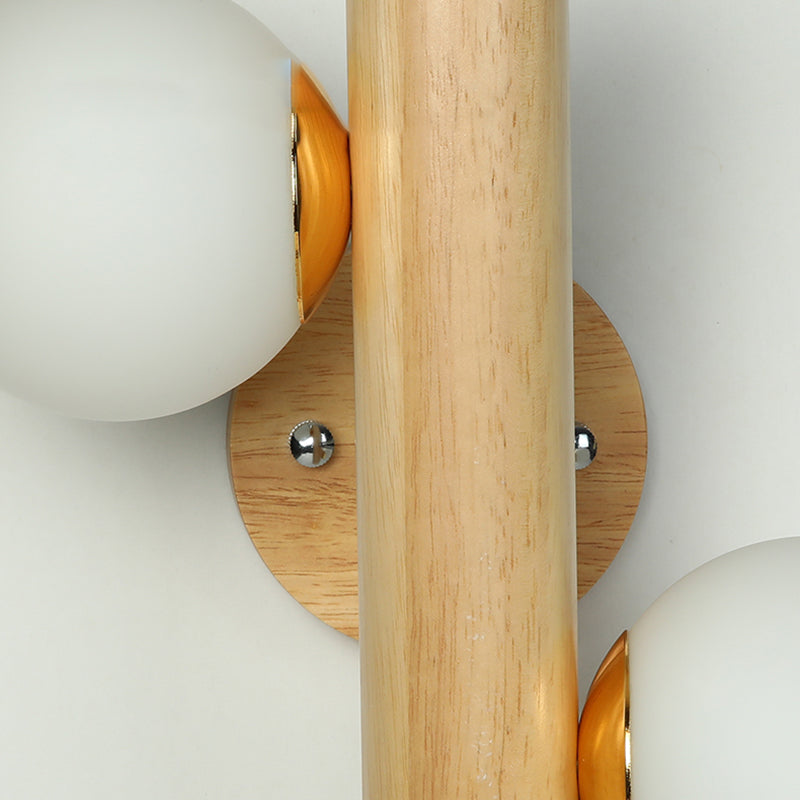 2-Light Wood Wall Lighting Modern Globe Wall Mounted Light Fixture with Glass Shade