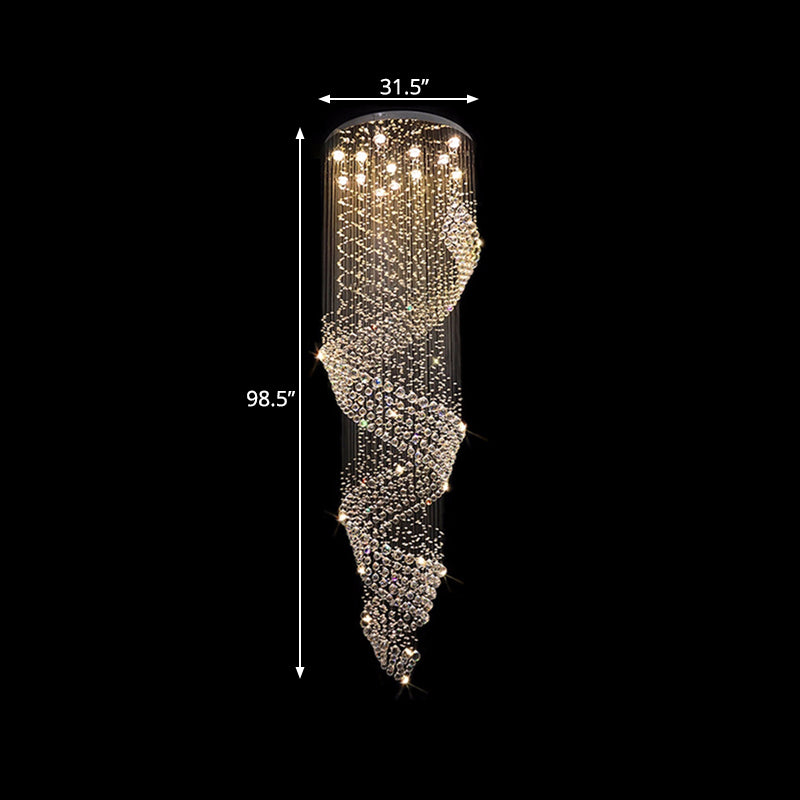 Spiral Living Room LED Pendant Lamp Minimalist Clear Crystal 13-Light Silver Multi Light Chandelier