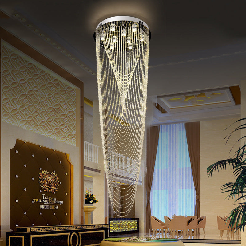 9 Bulbs Crystal Hanging Lamp Contemporary Silver Waterfall Hanging Pendant Light