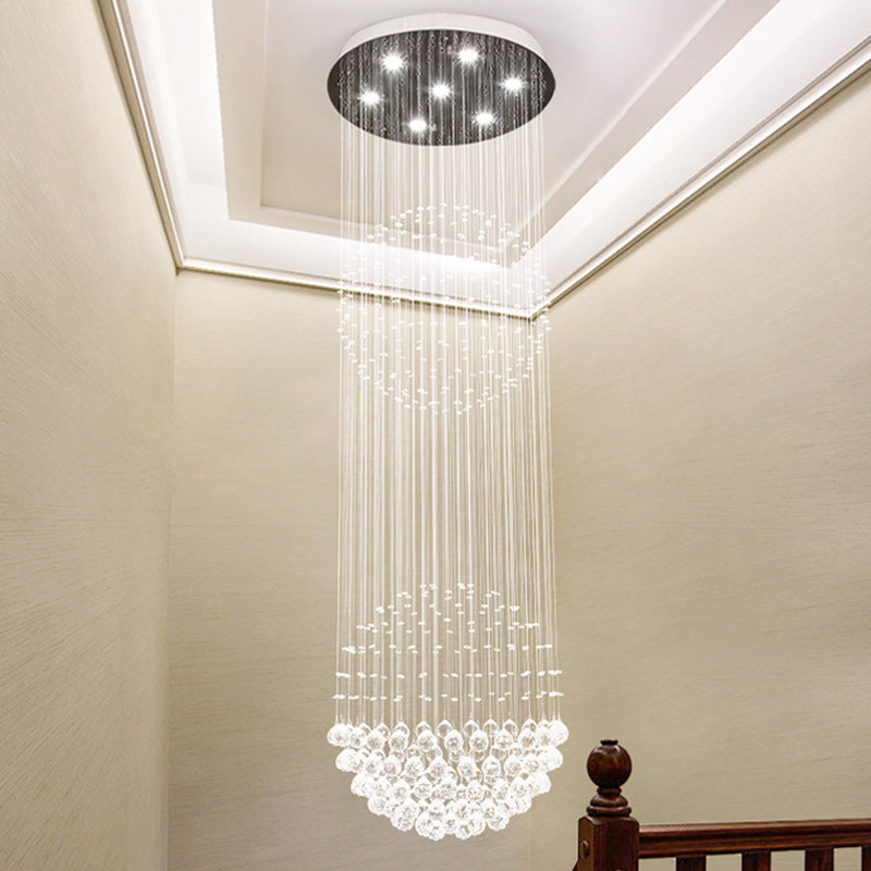7 cabezas cascadas lámpara colgante LED modernismo blanco cristal transparente múltiples luz colgante para escalera