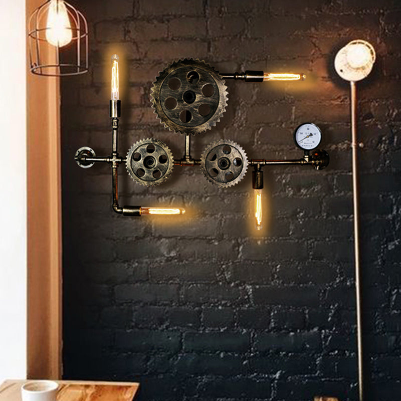 Illuminazione a parete in metallo multiple industriale pipa da acqua sfumatura lampada montata a parete
