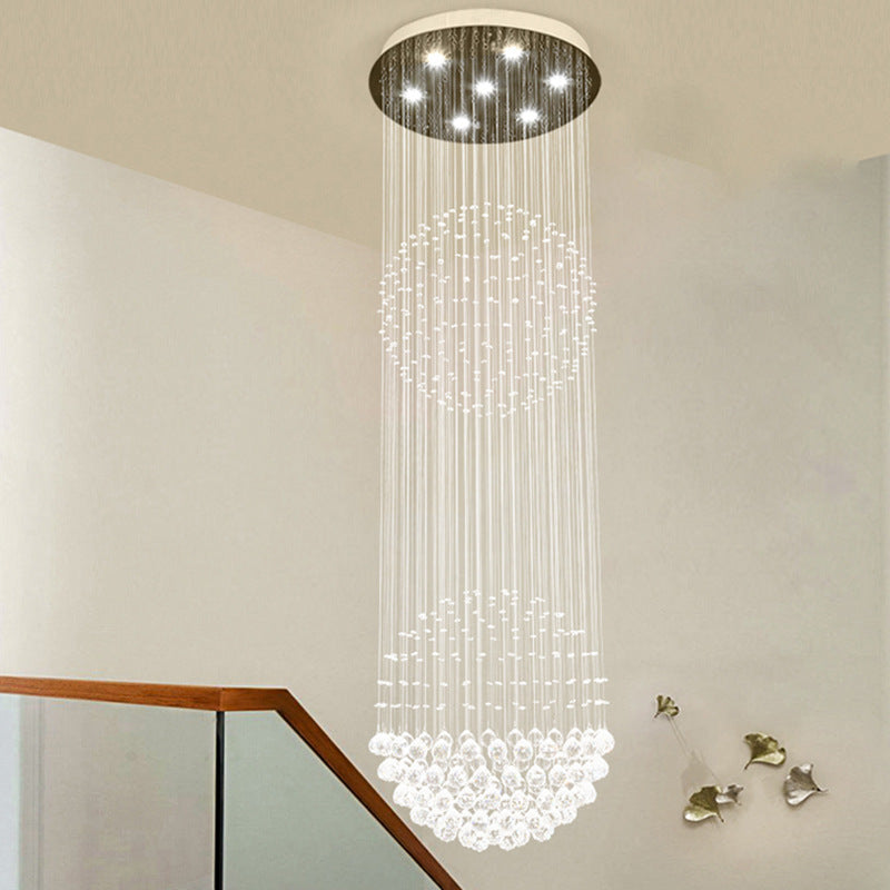 7 cabezas cascadas lámpara colgante LED modernismo blanco cristal transparente múltiples luz colgante para escalera