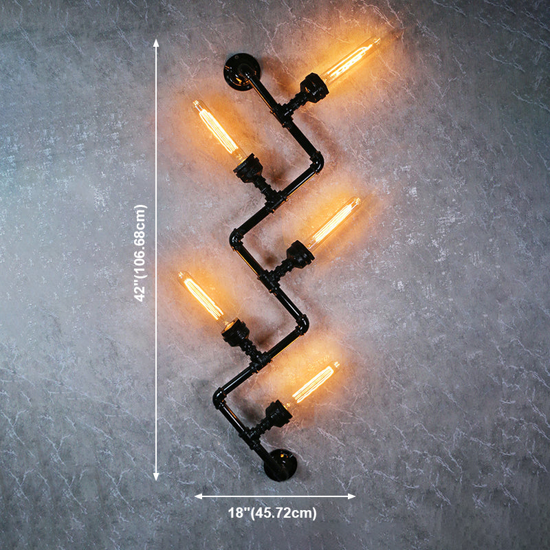 Illuminazione a parete in metallo multiple industriale pipa da acqua sfumatura lampada montata a parete