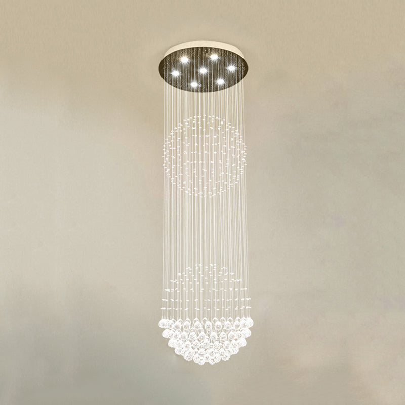 7 cabezas cascadas lámpara colgante LED modernismo blanco cristal transparente múltiples luz colgante para escalera
