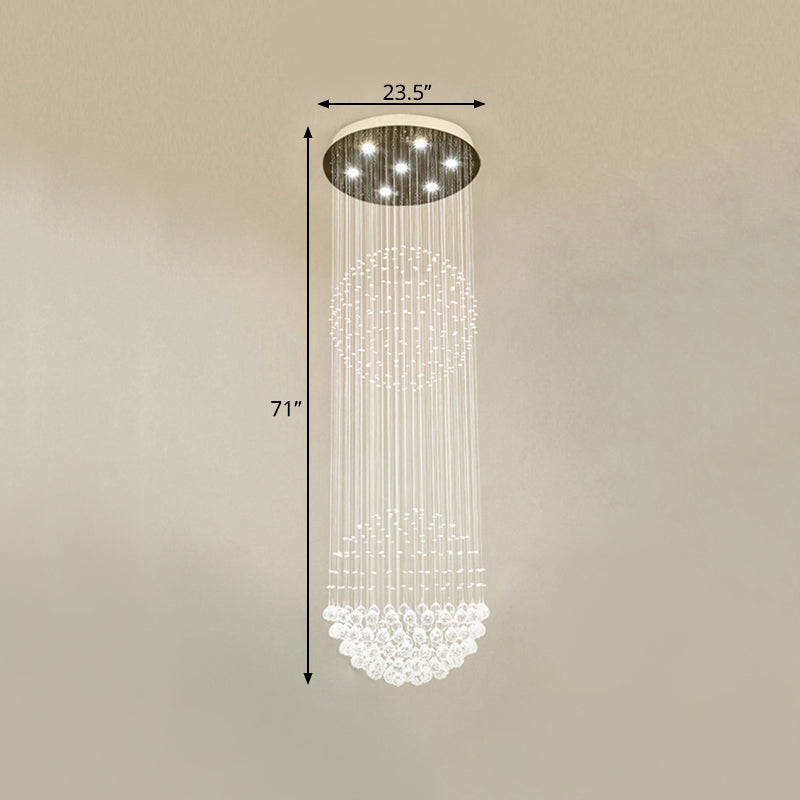 7 cabezas cascadas lámpara colgante LED modernismo blanco cristal transparente múltiples luz colgante para escalera