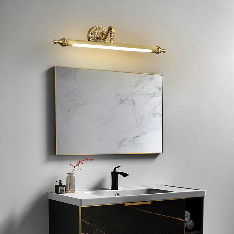 1 Light Linear Wall Lighting Modern Style Mirror Wall Mounted Light Fixture in Brass