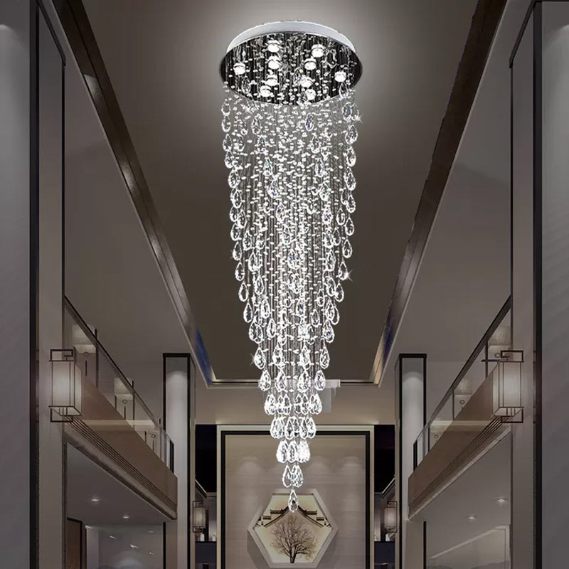 9 Lights Raindrop Hanging Lamp Modernism Silver Clear Crystal LED Multi Light Pendant