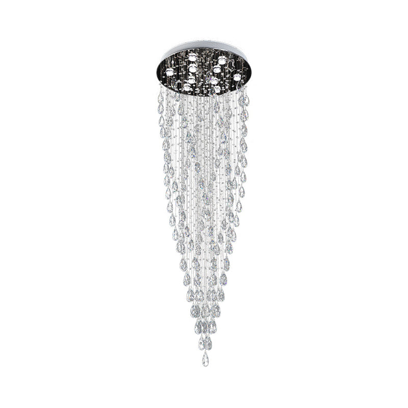 9 Lights Raindrop Hanging Lamp Modernism Silver Clear Crystal LED Multi Light Pendant