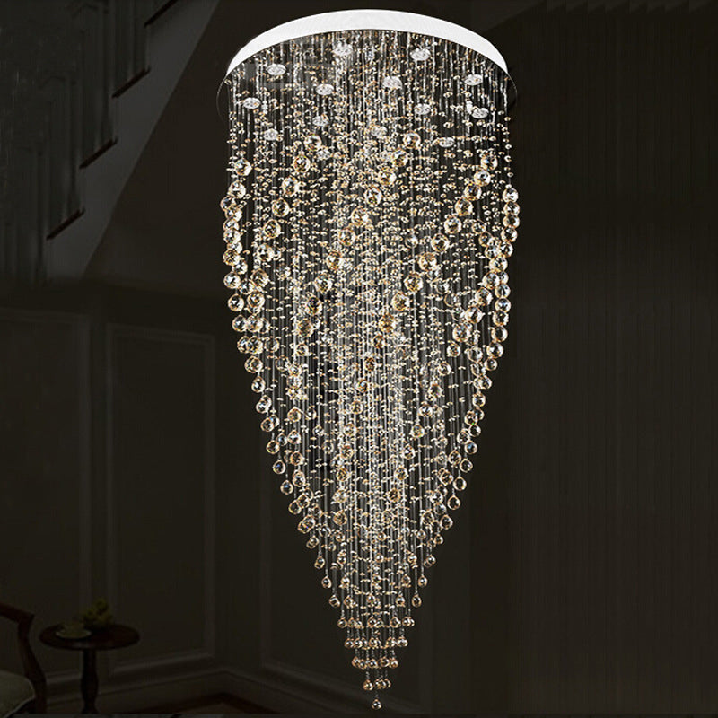 15-Head Crystal Suspension Lamp Contemporary Silver Swirl Stair LED Multiple Hanging Light