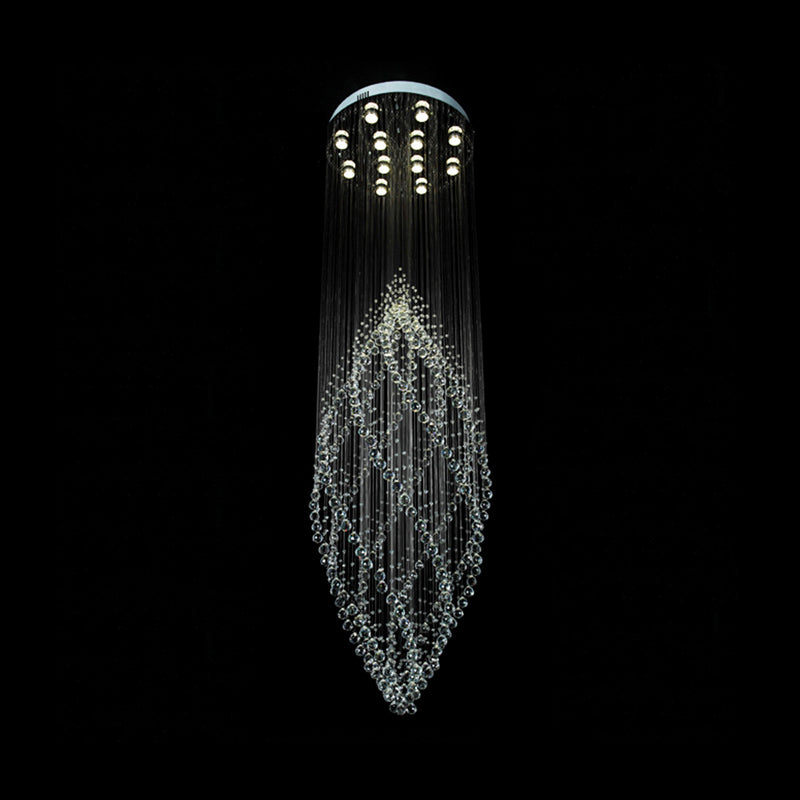 Silver Twirling Ceiling Light Modern Crystal 12-Bulb Stair LED Multi Pendant Chandelier