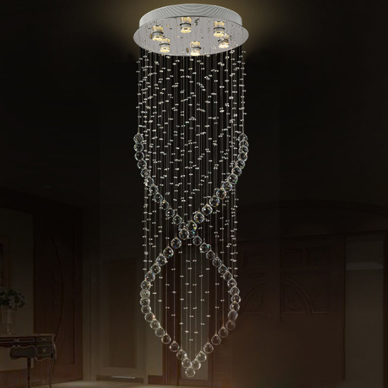 Saute à la suspension LED à 6-Light Silver Modernisme Crystal Swirl Multi-Lamp Chandelier avec canopée ronde