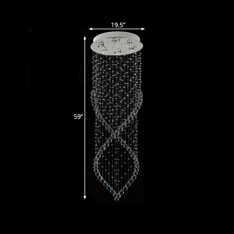 Silver 6-Light LED Suspension Light Modernism Crystal Swirl Multi Lamp Chandelier with Round Canopy