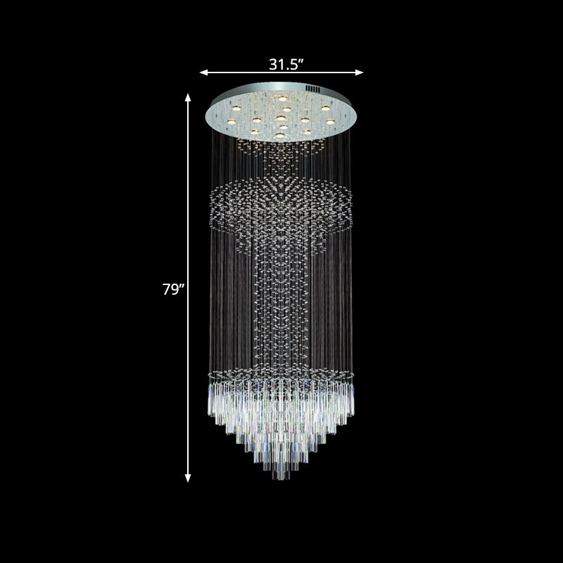 13-Head Orbs and Rods Hanging Light Contemporary Silver Crystal LED Cluster Pendant Light
