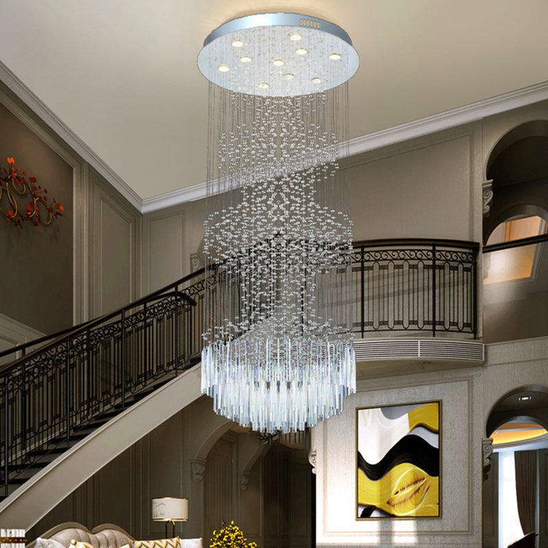 Modern Orbs and Rods Ceiling Lamp 10 Lights Crystal LED Multi Hanging Light Fixture in Silver