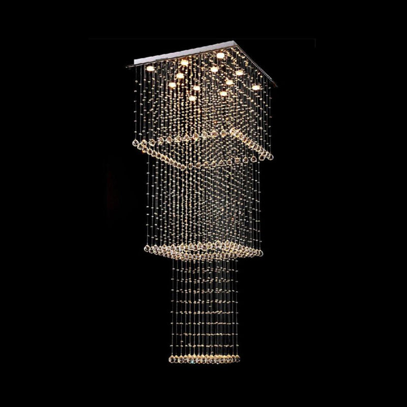 Silver 13-Head LED Hanging Light Modernism Crystal Square Multi Pendant Light Fixture