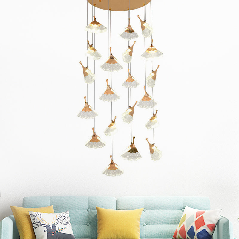 24 Heads Acrylic Suspension Lamp Contemporary Gold Ginkgo Leaf Stair Cluster Pendant Light