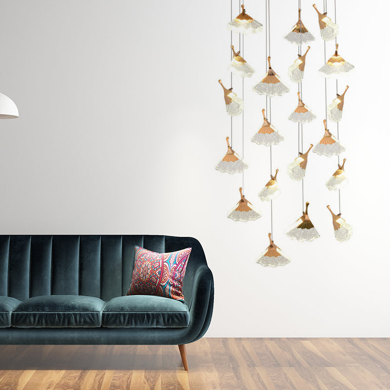 24 Heads Acrylic Suspension Lamp Contemporary Gold Ginkgo Leaf Stair Cluster Pendant Light