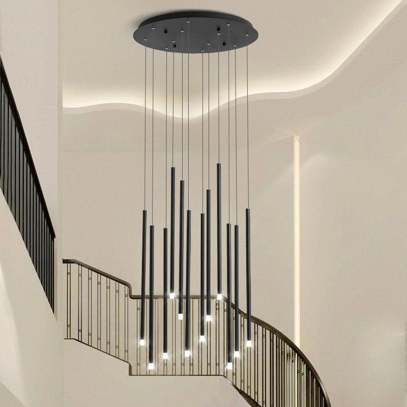 Pendre moderniste Slim Tube Lumière 8/12 Bulbes LED multiples LED LED en noir / or pour l'escalier
