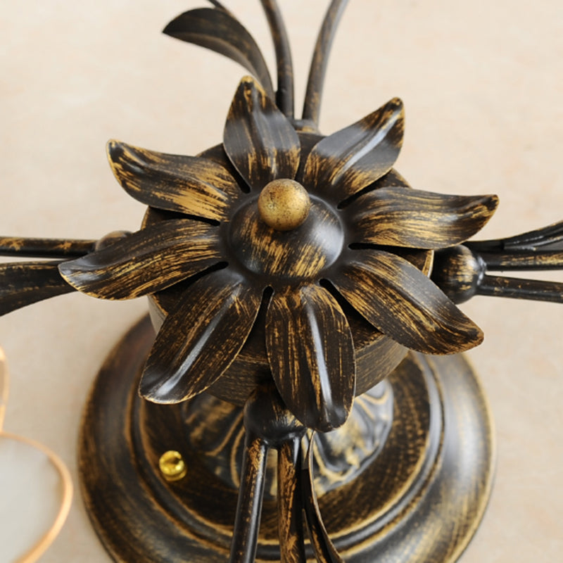 Traditional Flower Shaped Ceiling Light Glass Shade Flush Mount Light for Living Room