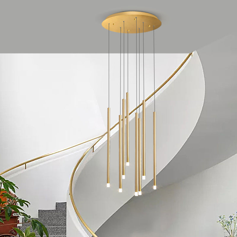 Modernist Slim Tube Pendant Light 8/12 Lampenlampen Acryl -LED -Multi -Deckenlampe in Schwarz/Gold für Treppe