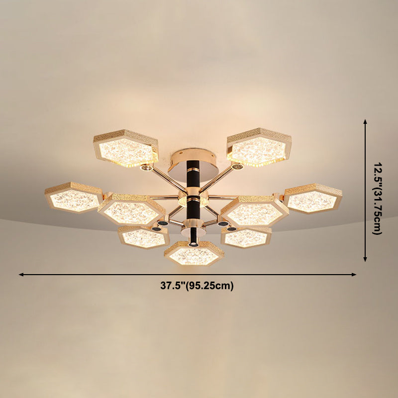 Hexagon Ceiling Light Fixtures Modern Multi-Head Semi Flush Mount Lamp for Living Room