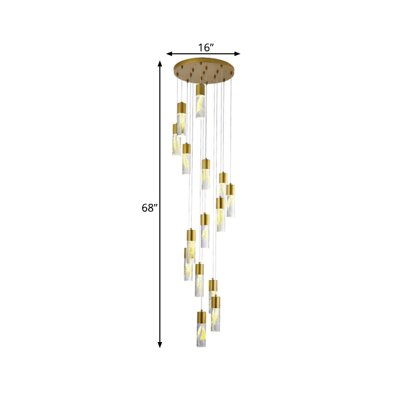 Gold 15/20-Head LED Hanging Light Modernism Acrylic Tube Multi Light Pendant Chandelier