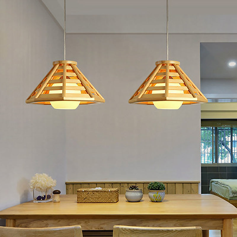 Lampada a ciondolo cono in stile moderno 1 lampadina in lampadina in legno per la casa da tè